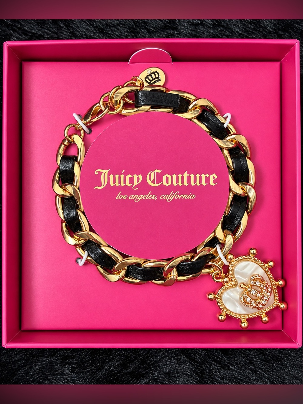 Juicy Couture Gold and Black Link Bracelet with Heart Charm